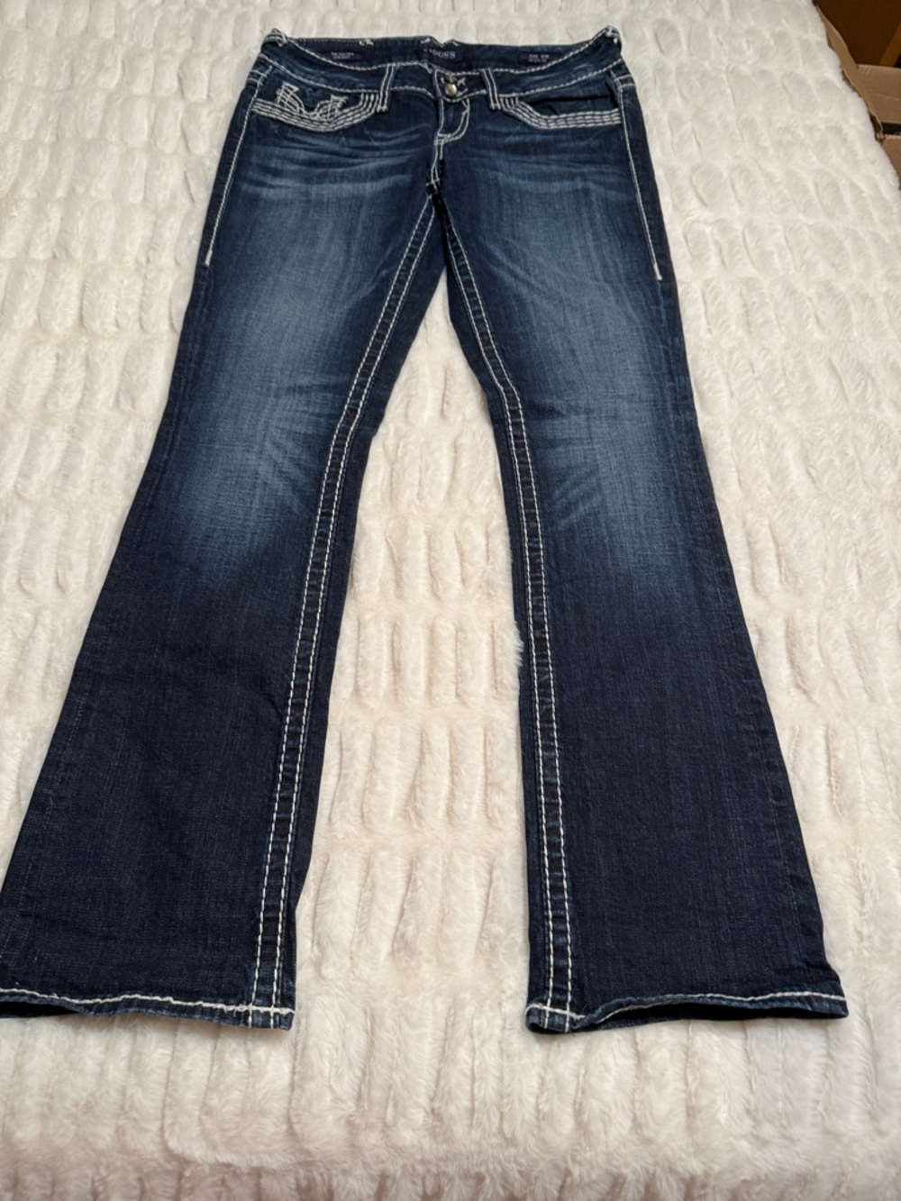 Vigoss Dark Indigo Flare Jeans with White Contrast Stitching